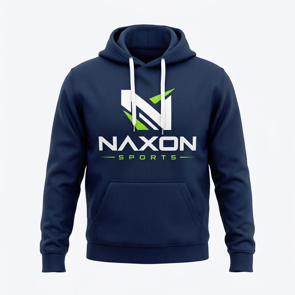 Custom Navy Blue Gym Hoodie Design 1 – navy blue gym hoodie mock-up made by Naxon Sports, Sialkot