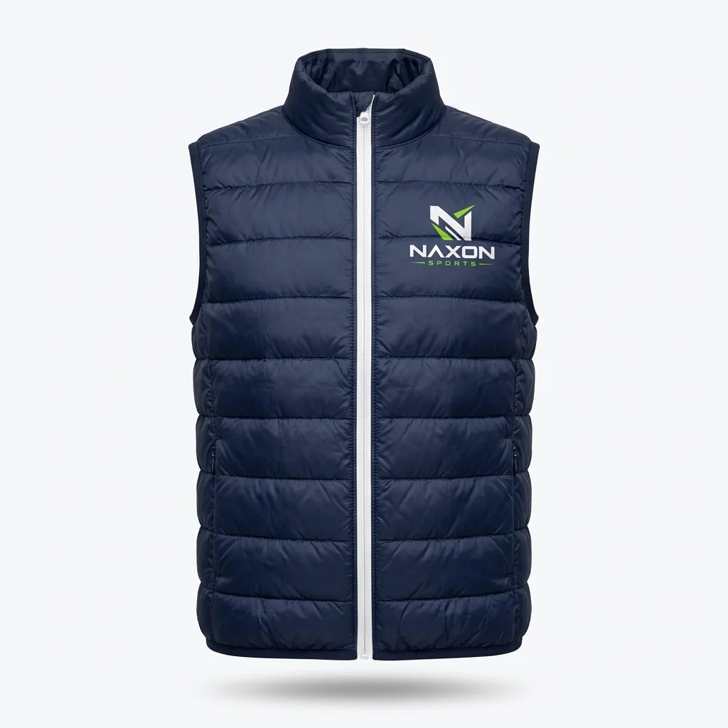 Custom Navy Blue Sports Vest Design 1 – navy blue sports vest mock-up made by Naxon Sports, Sialkot