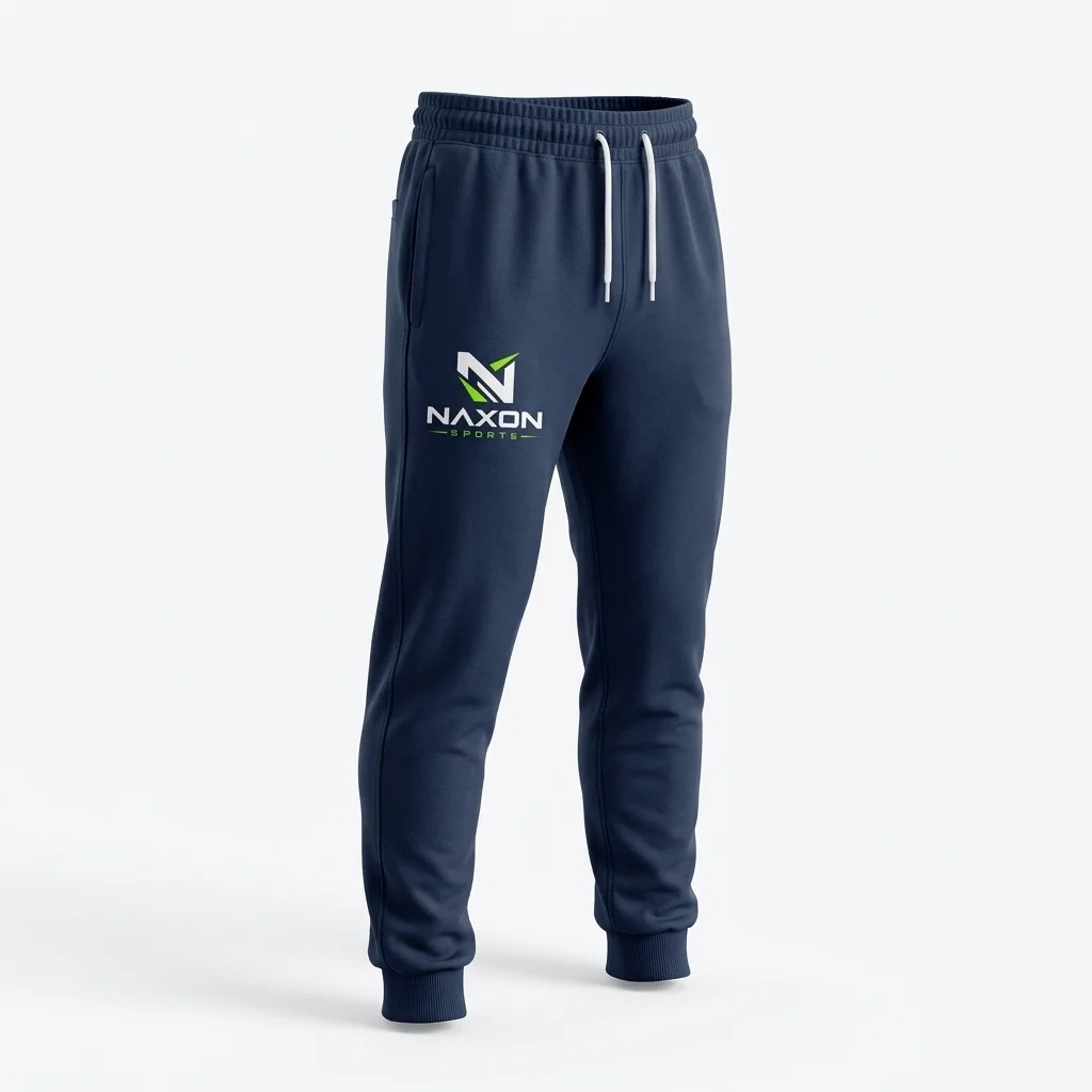 Custom Navy Blue Sweatpants Design 1 – navy blue sweatpants mock-up made by Naxon Sports, Sialkot