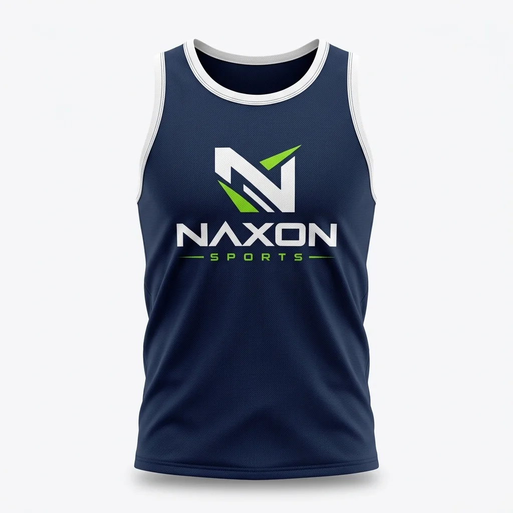 Custom Navy Blue Tank Top Design 1 – navy blue tank top mock-up made by Naxon Sports, Sialkot