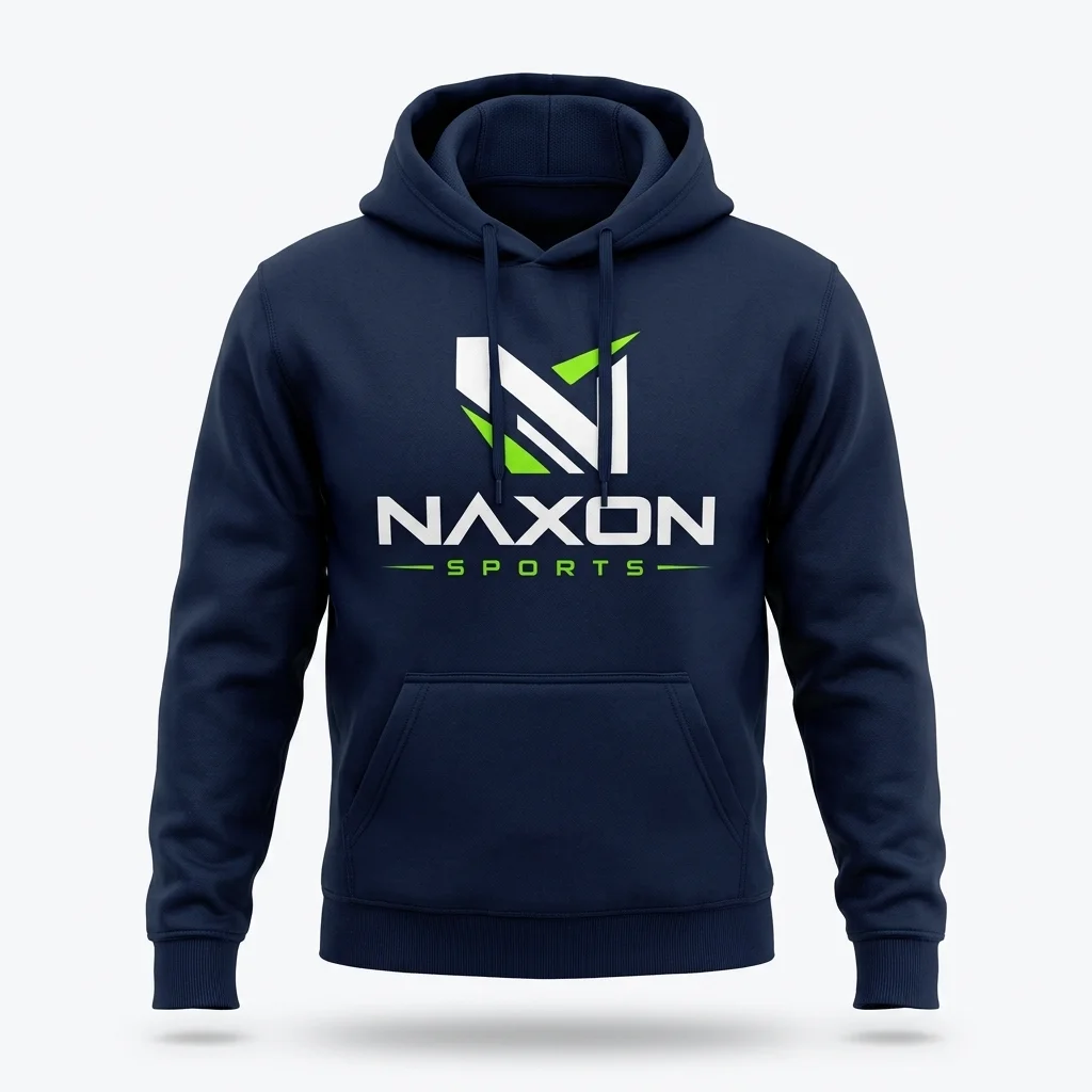 Custom Navy Pullover Hoodie Design 1 Custom Navy Pullover Hoodie Design 1 – navy pullover hoodie mock-up made by Naxon Sports, Sialkot