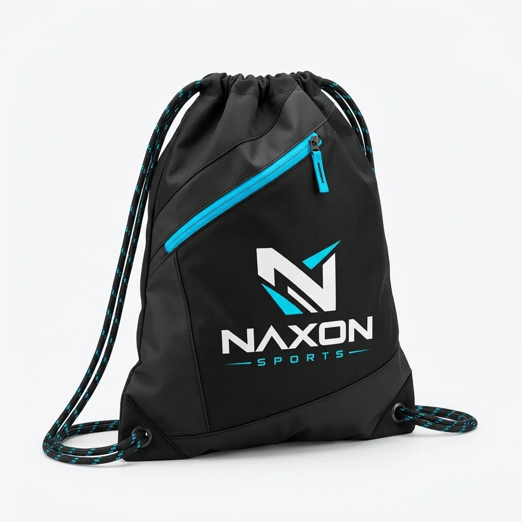 Custom Drawstring Bag Design 9 Custom Drawstring Bag Design 9 – drawstring bag mock-up made by Naxon Sports, Sialkot