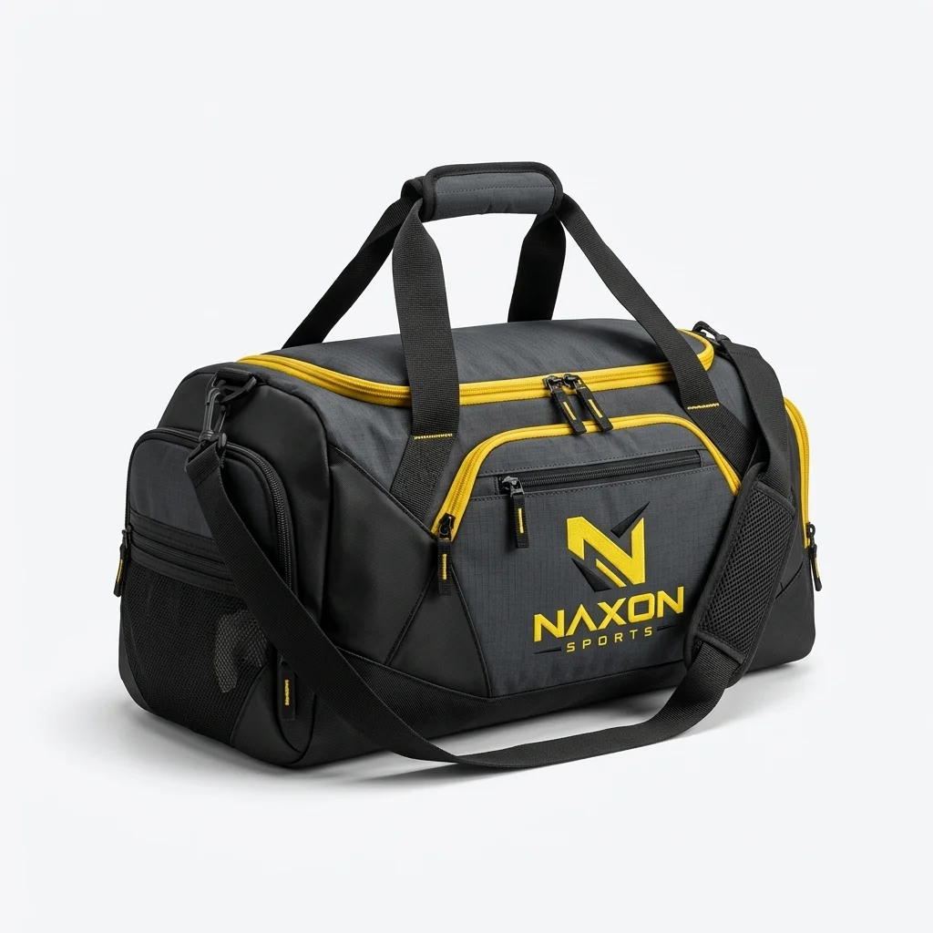 Custom Duffel Bag Design 9 Custom Duffel Bag Design 9 – duffel bag mock-up made by Naxon Sports, Sialkot