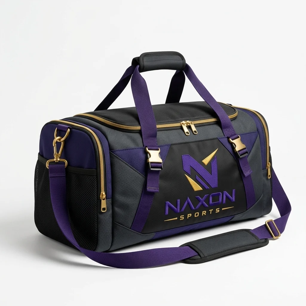 Custom Duffel Bag Design 10 Custom Duffel Bag Design 10 – duffel bag mock-up made by Naxon Sports, Sialkot