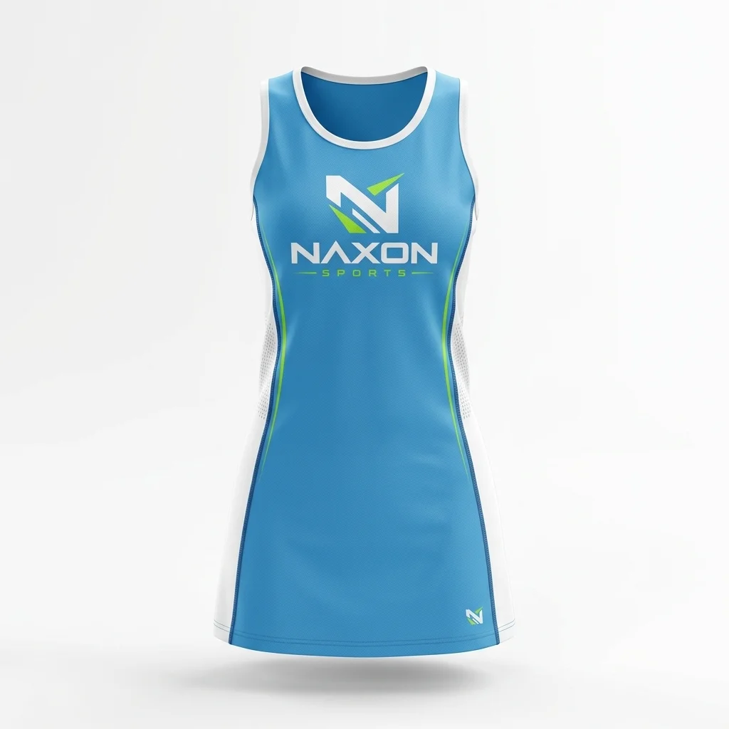Custom Netball Dress Design 1 – netball dress mock-up made by Naxon Sports, Sialkot
