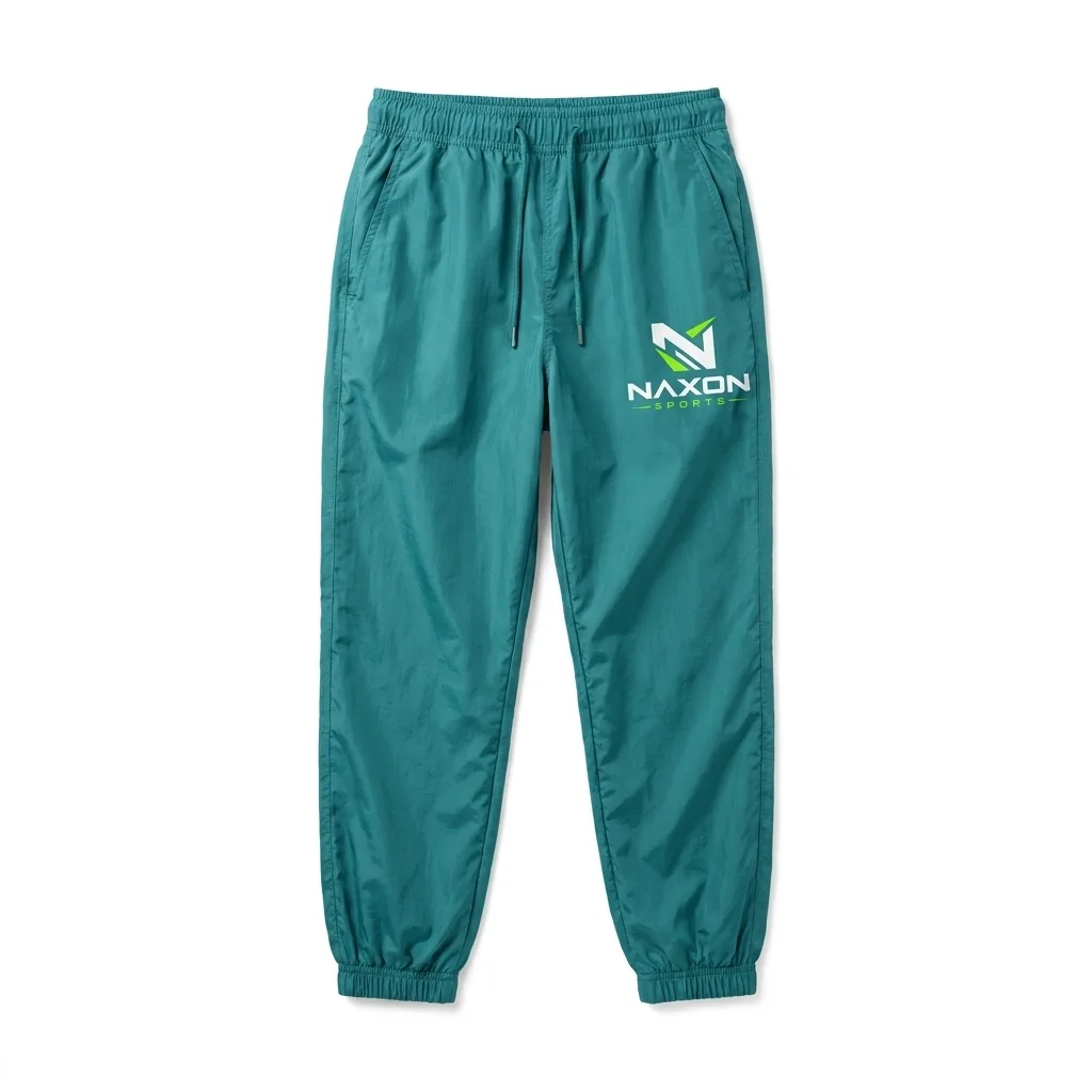 Custom Nylon Track Pants Design 1 – nylon track pants mock-up made by Naxon Sports, Sialkot