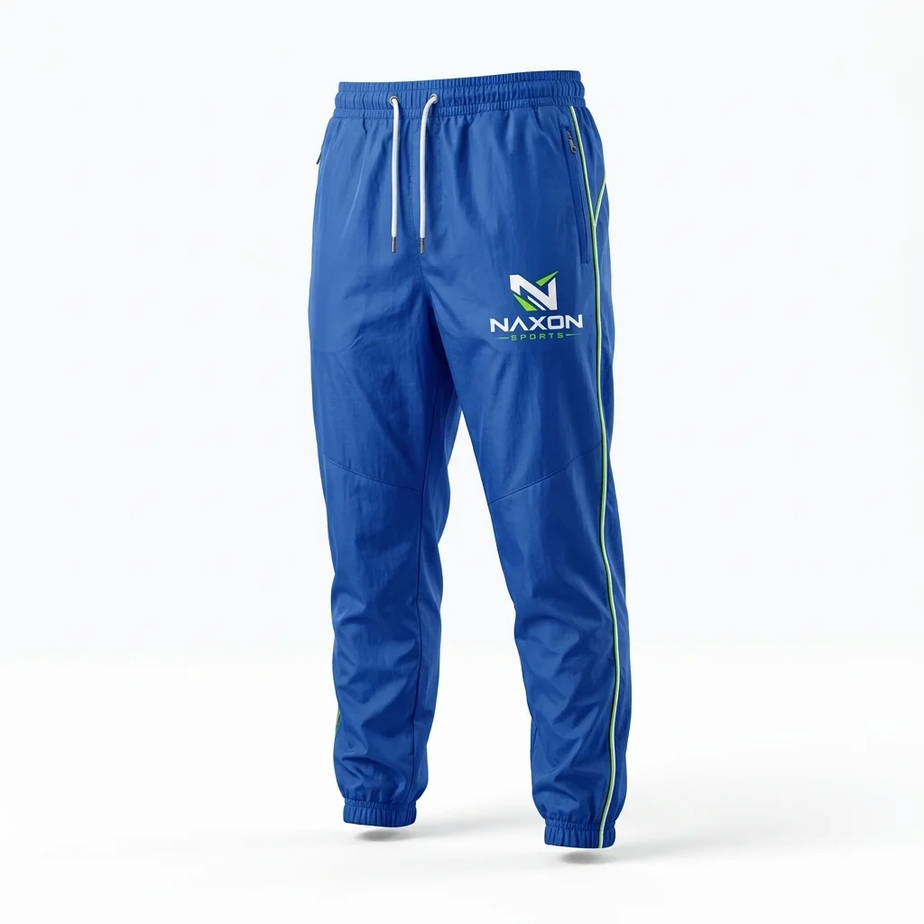 Custom Nylon Track Pants Design 3 – nylon track pants mock-up made by Naxon Sports, Sialkot