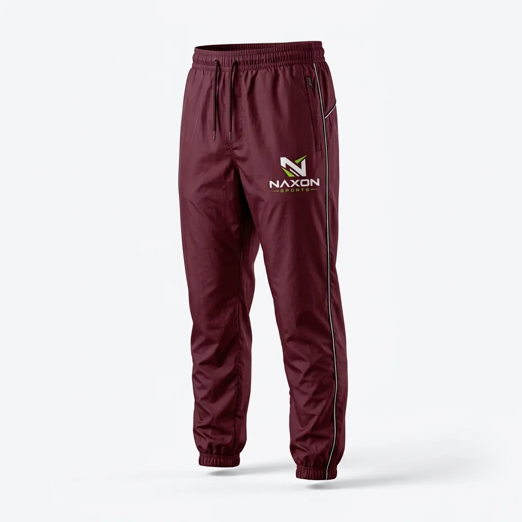 Custom Nylon Track Pants Design 4 – nylon track pants mock-up made by Naxon Sports, Sialkot