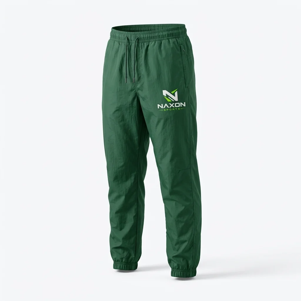 Custom Nylon Track Pants Design 5 – nylon track pants mock-up made by Naxon Sports, Sialkot