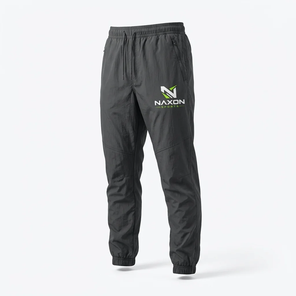 Custom Nylon Track Pants Design 6 – nylon track pants mock-up made by Naxon Sports, Sialkot