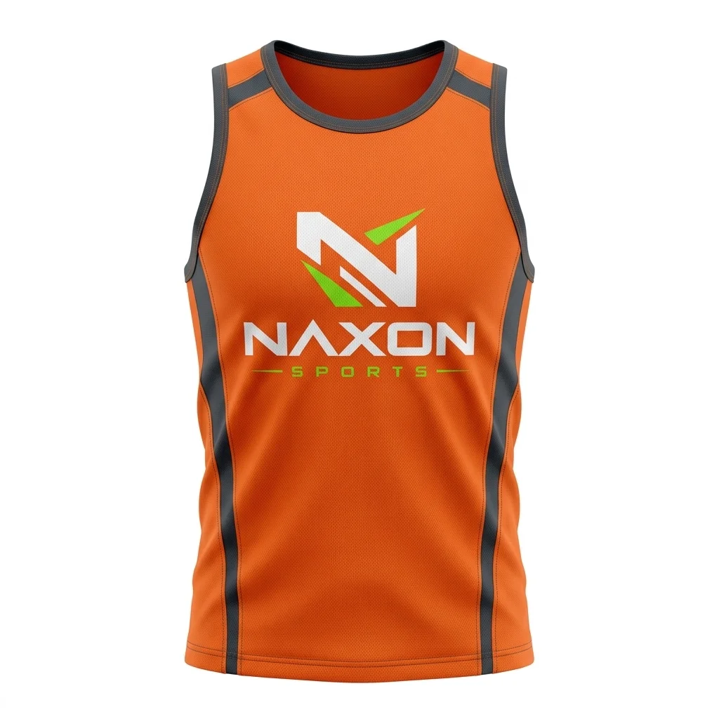 Custom Orange Athletic Sports Tank Top Design 1 – orange athletic sports tank top mock-up made by Naxon Sports, Sialkot