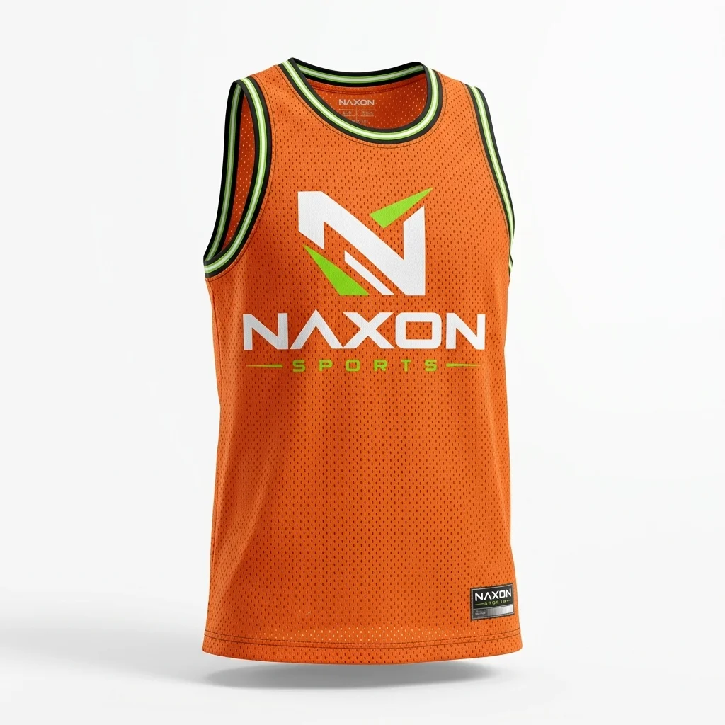 Custom Orange Basketball Tank Top Design 1 – orange basketball tank top mock-up made by Naxon Sports, Sialkot