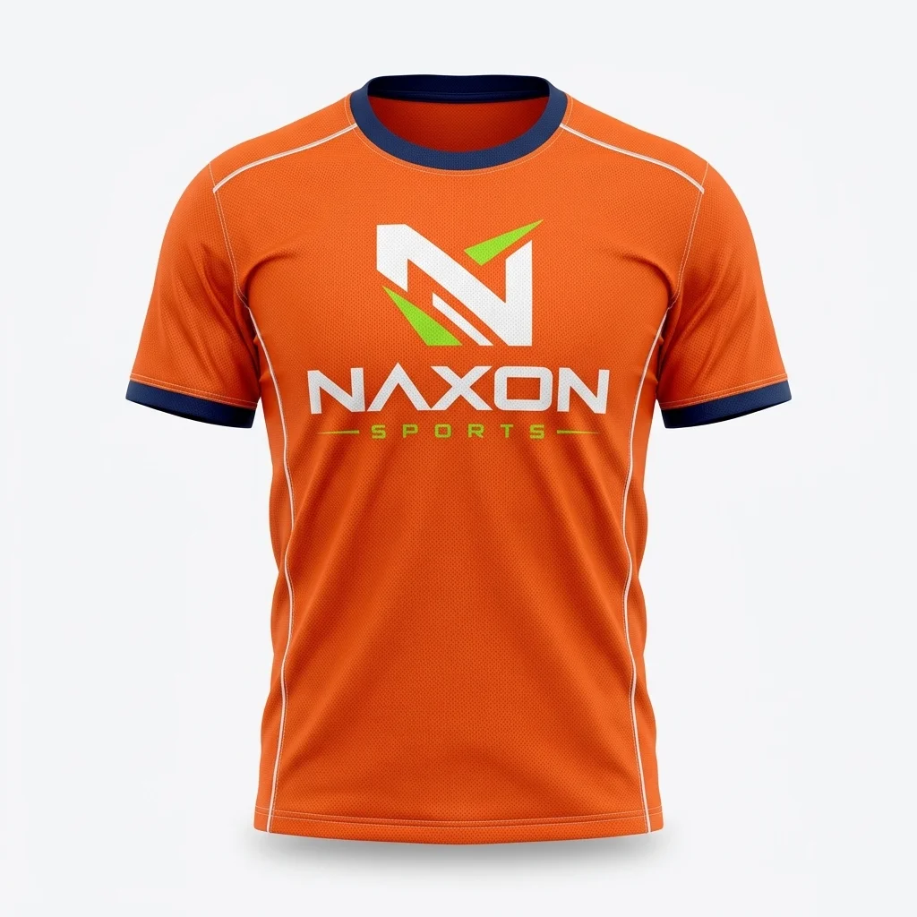Custom Orange Gym T-Shirt Design 1 – orange gym t-shirt mock-up made by Naxon Sports, Sialkot