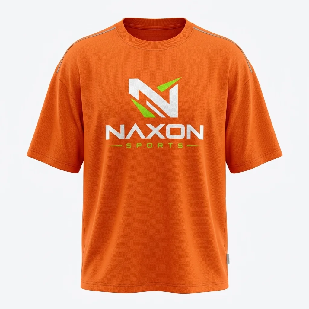 Custom Orange Gym T-Shirt Design 2 – orange gym t-shirt mock-up made by Naxon Sports, Sialkot