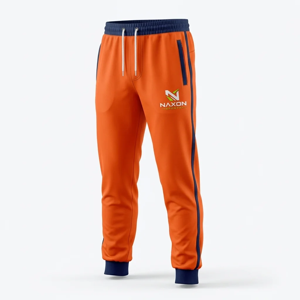 Custom Orange Sweatpants Design 1 Custom Orange Sweatpants Design 1 – orange sweatpants mock-up made by Naxon Sports, Sialkot