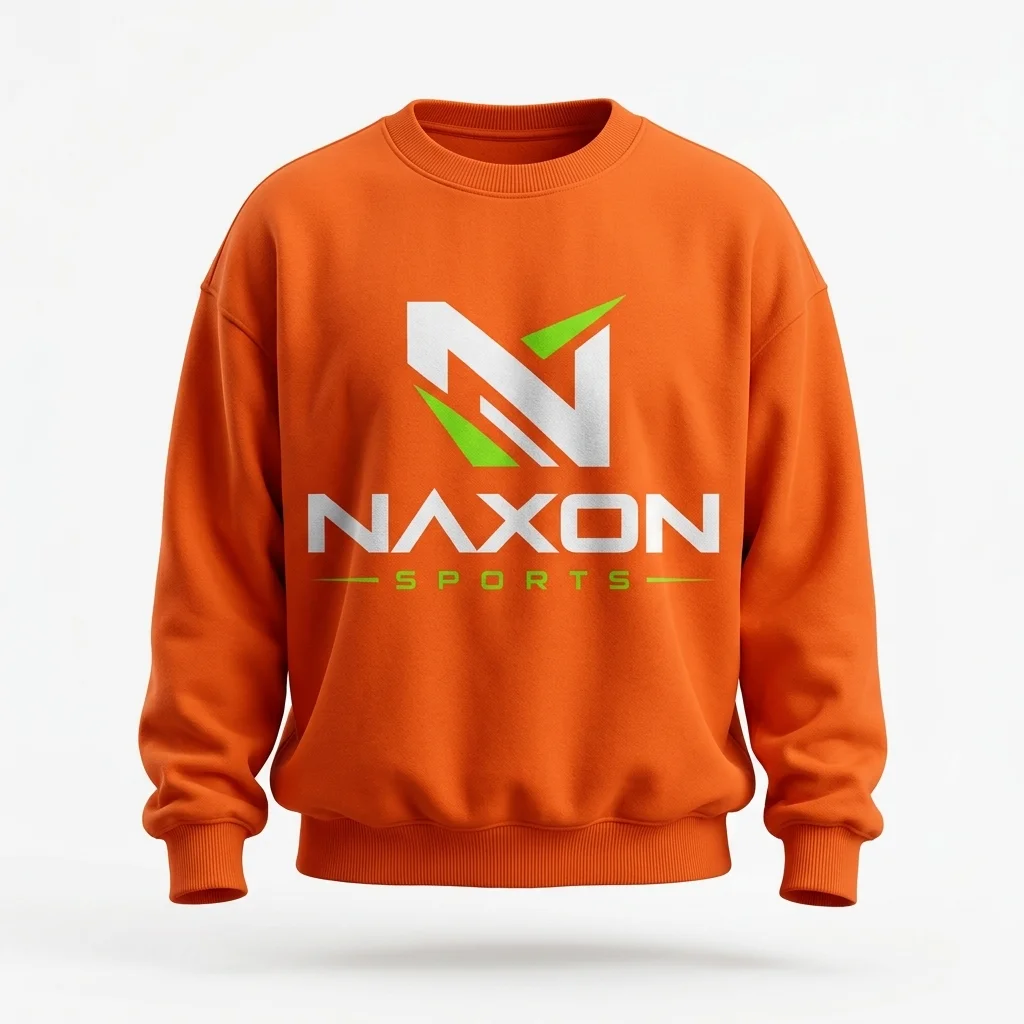 Custom Oversized Orange Sweatshirt Design 1 – oversized orange sweatshirt mock-up made by Naxon Sports, Sialkot