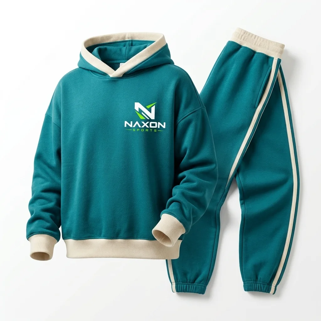 Custom Oversized Tracksuit With Cream Trim Design 1 – oversized tracksuit with cream trim mock-up made by Naxon Sports, Sialkot