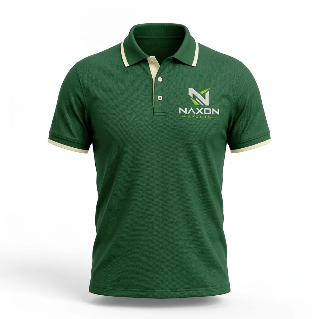 Custom Polo Sports Shirt Design 1 – polo sports shirt mock-up made by Naxon Sports, Sialkot