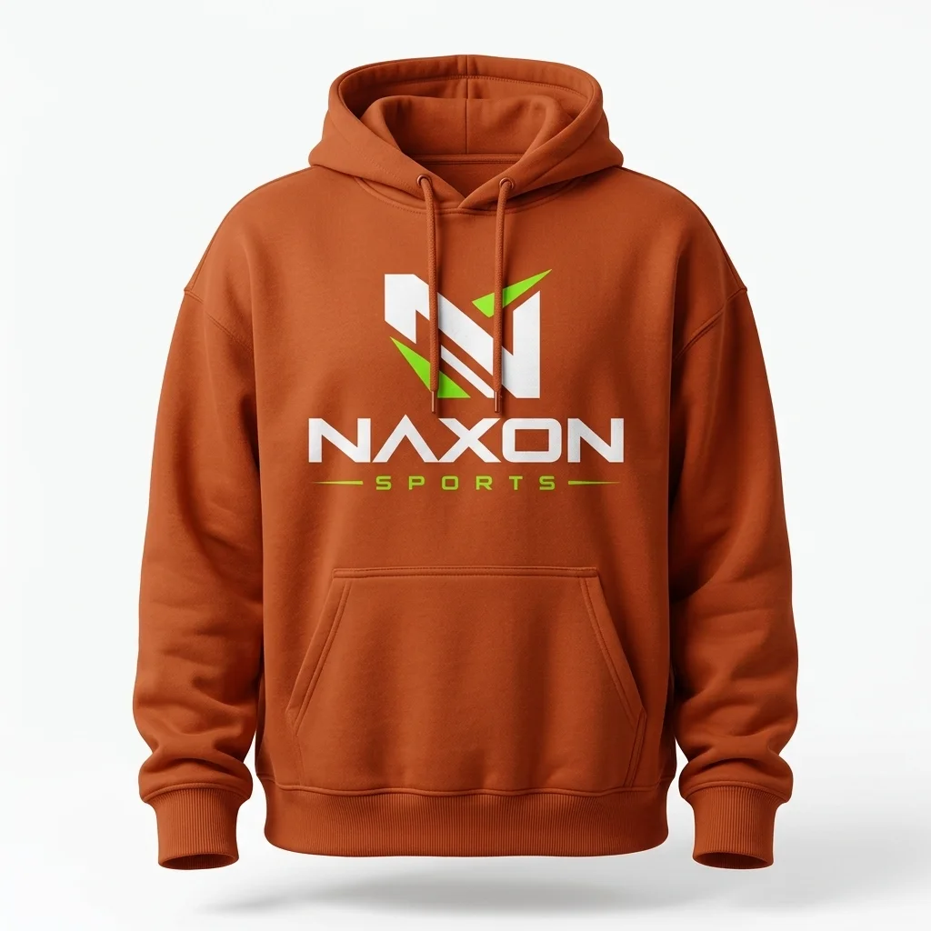 Custom Of Orange Hoodie Design 1 – of orange hoodie mock-up made by Naxon Sports, Sialkot