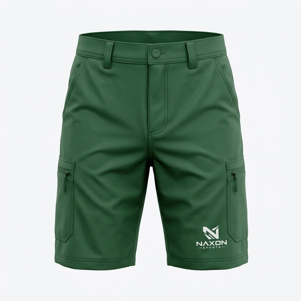 Custom Professional Hiking Shorts Design 1 – professional hiking shorts mock-up made by Naxon Sports, Sialkot