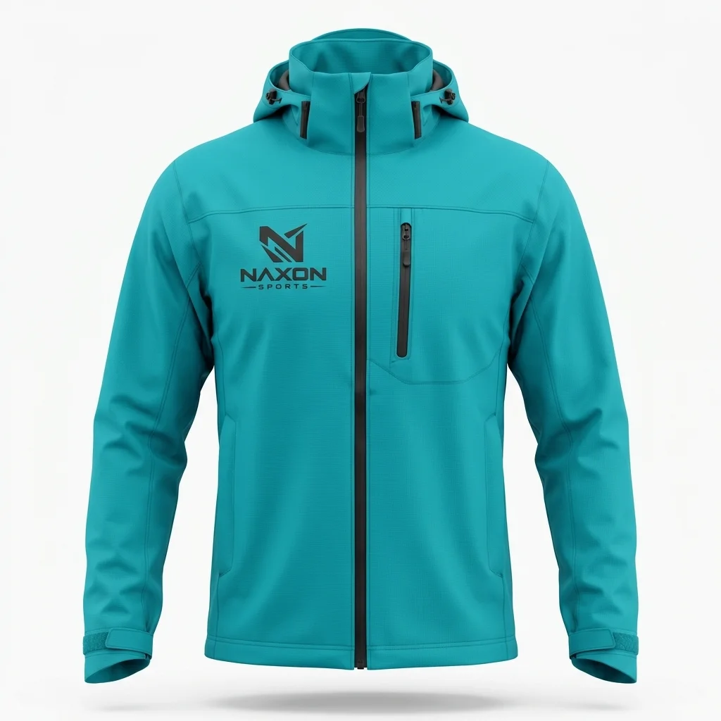 Custom Professional Waterproof Jacket Design 2 – professional waterproof jacket mock-up made by Naxon Sports, Sialkot