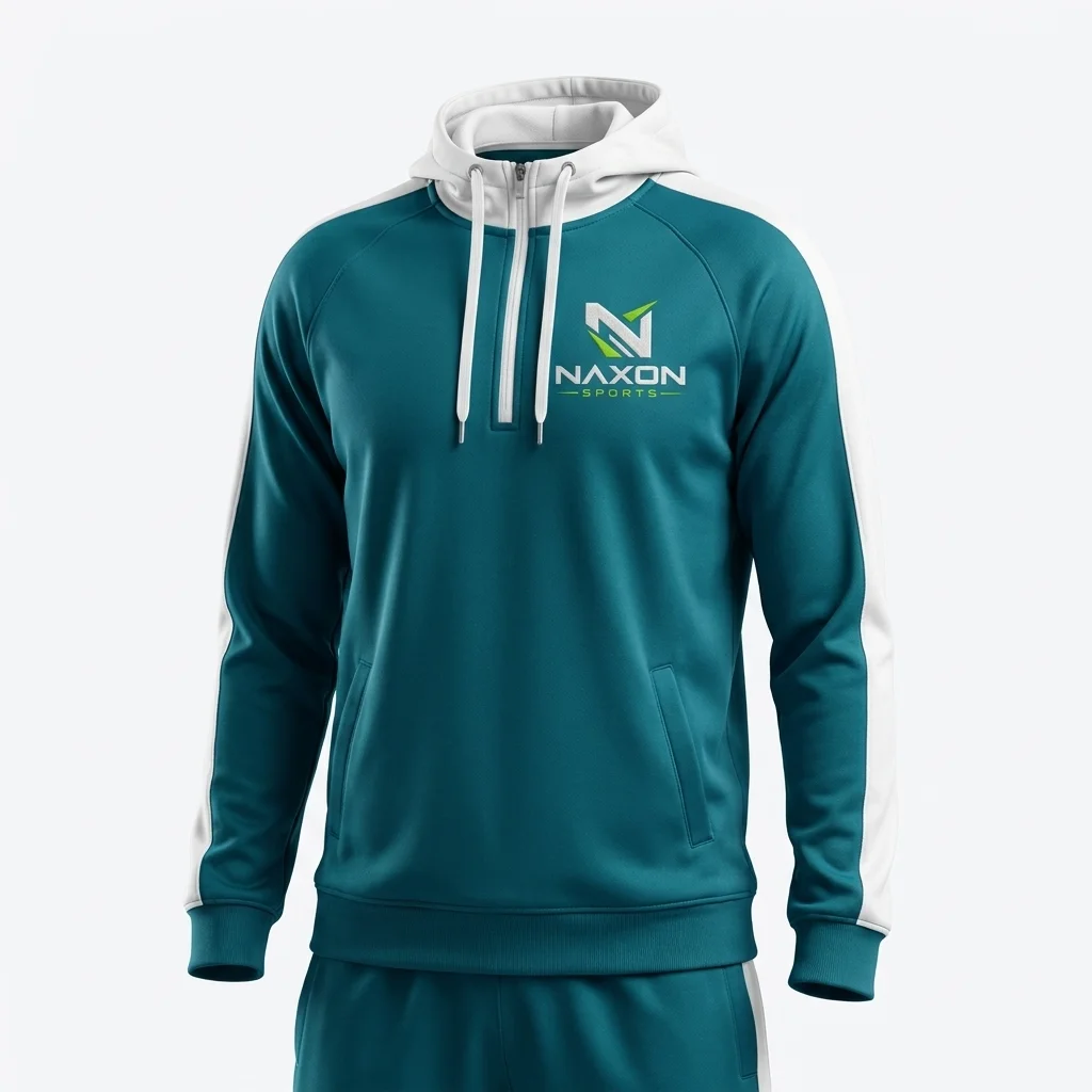 Custom Pullover Tracksuit With White Design 1 – pullover tracksuit with white mock-up made by Naxon Sports, Sialkot