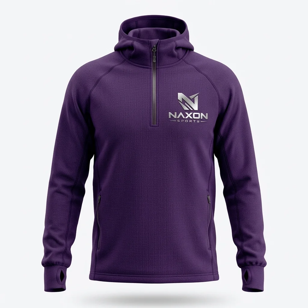Custom Purple Hiking Hoodie Design 1 – purple hiking hoodie mock-up made by Naxon Sports, Sialkot