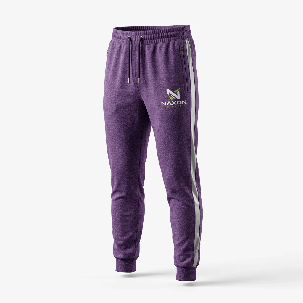 Custom Purple Sweatpants Design 1 – purple sweatpants mock-up made by Naxon Sports, Sialkot