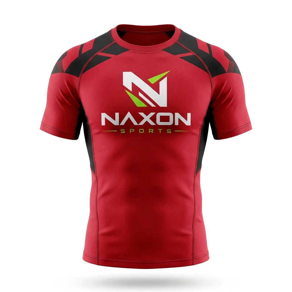 Custom red athletic compression shirt by Naxon Sports