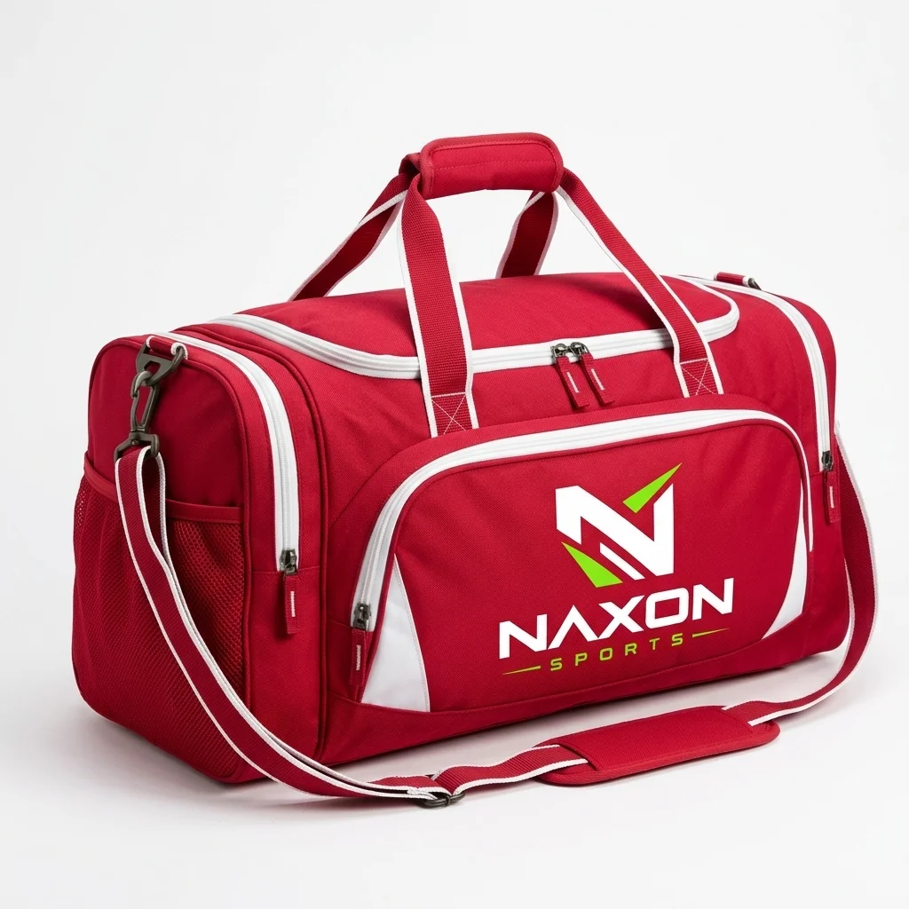 Custom red sports duffel bag by Naxon Sports