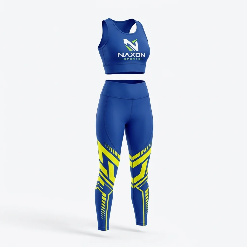 Custom Royal Blue Leggings Design 1 – royal blue leggings mock-up made by Naxon Sports, Sialkot