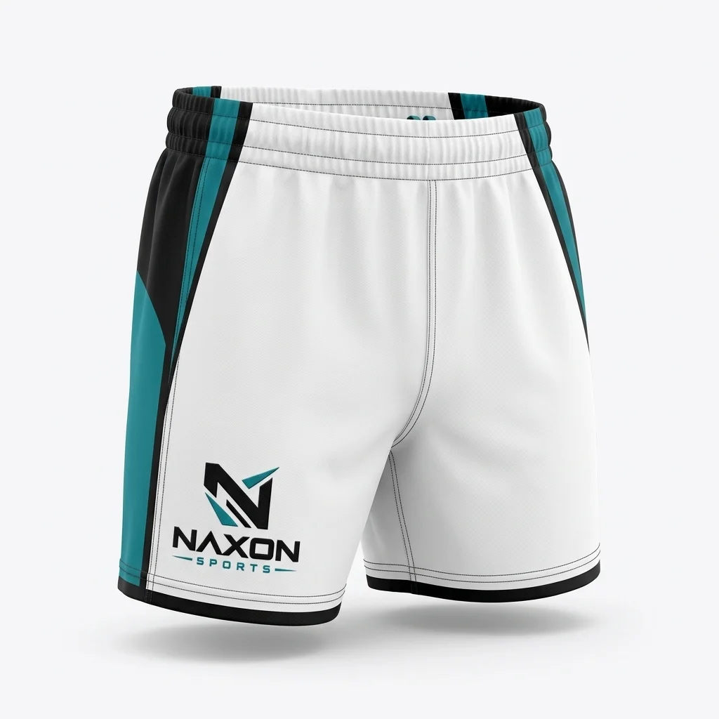 Custom Rugby Shorts Design 7 – rugby shorts mock-up made by Naxon Sports, Sialkot