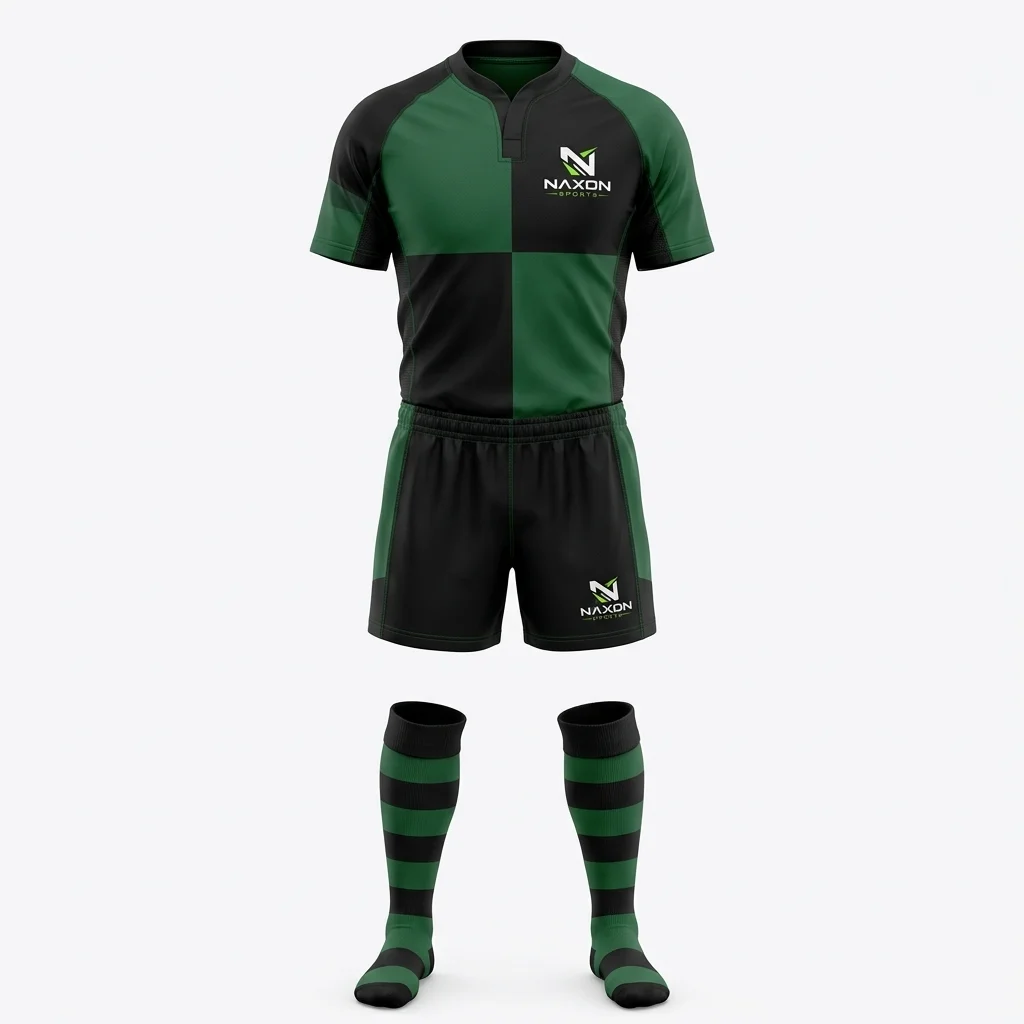 Custom Rugby Team Kit Design 2 – rugby team kit mock-up made by Naxon Sports, Sialkot
