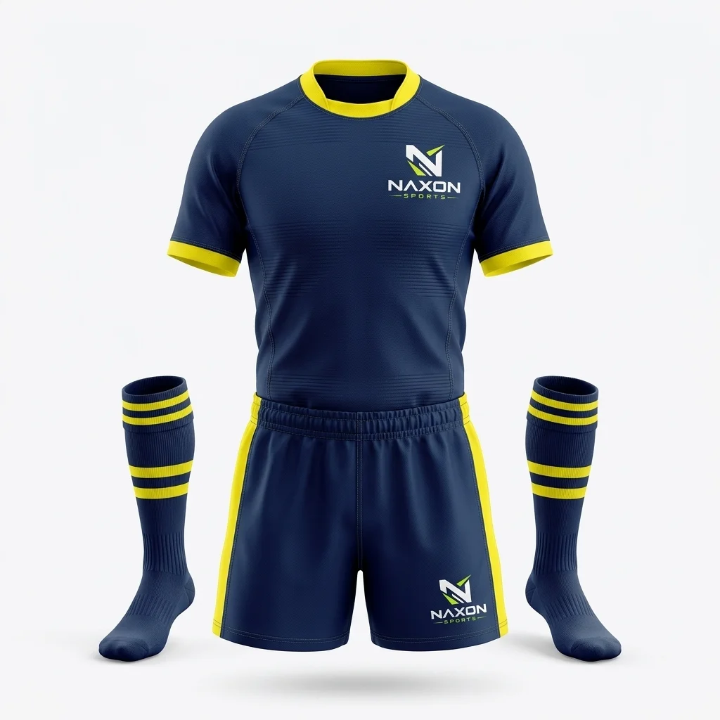 Custom Rugby Team Kit Design 3 Custom Rugby Team Kit Design 3 – rugby team kit mock-up made by Naxon Sports, Sialkot