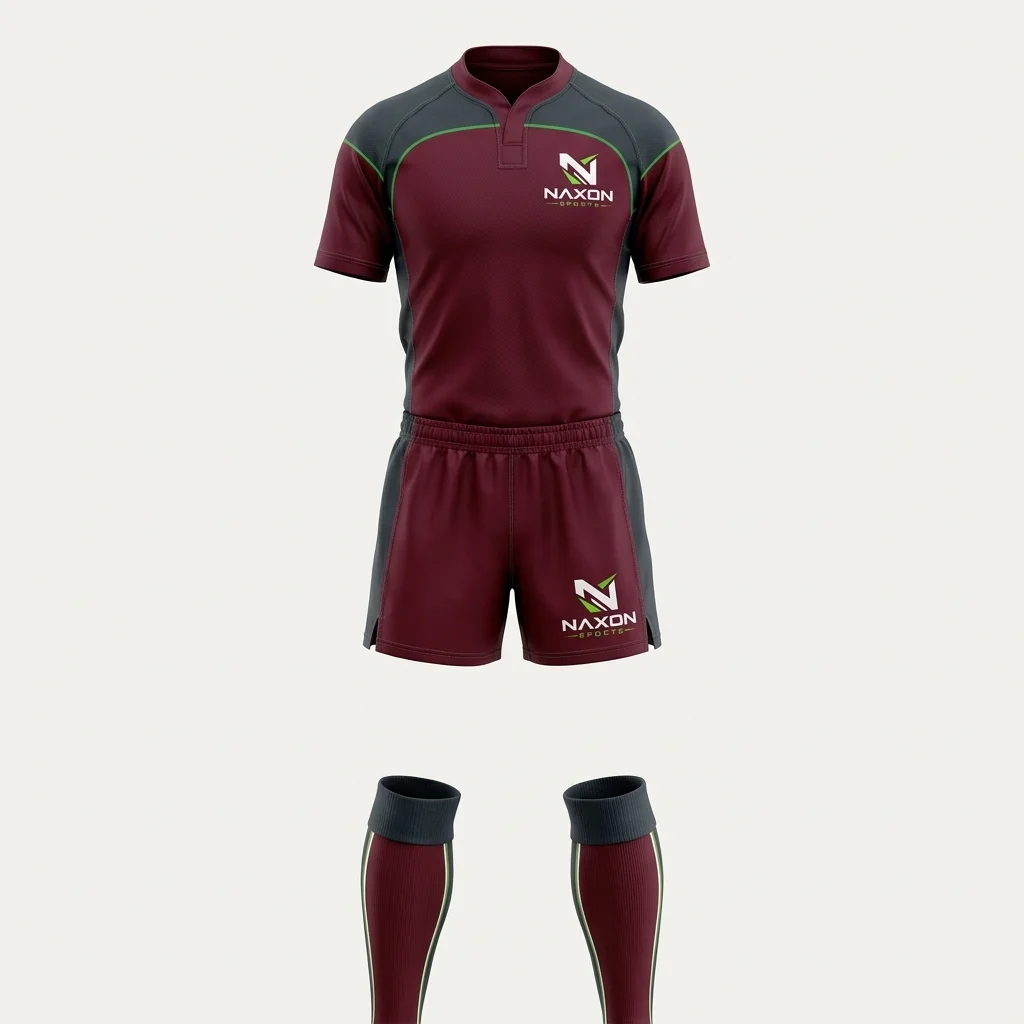 Custom Rugby Team Kit Design 5 – rugby team kit mock-up made by Naxon Sports, Sialkot