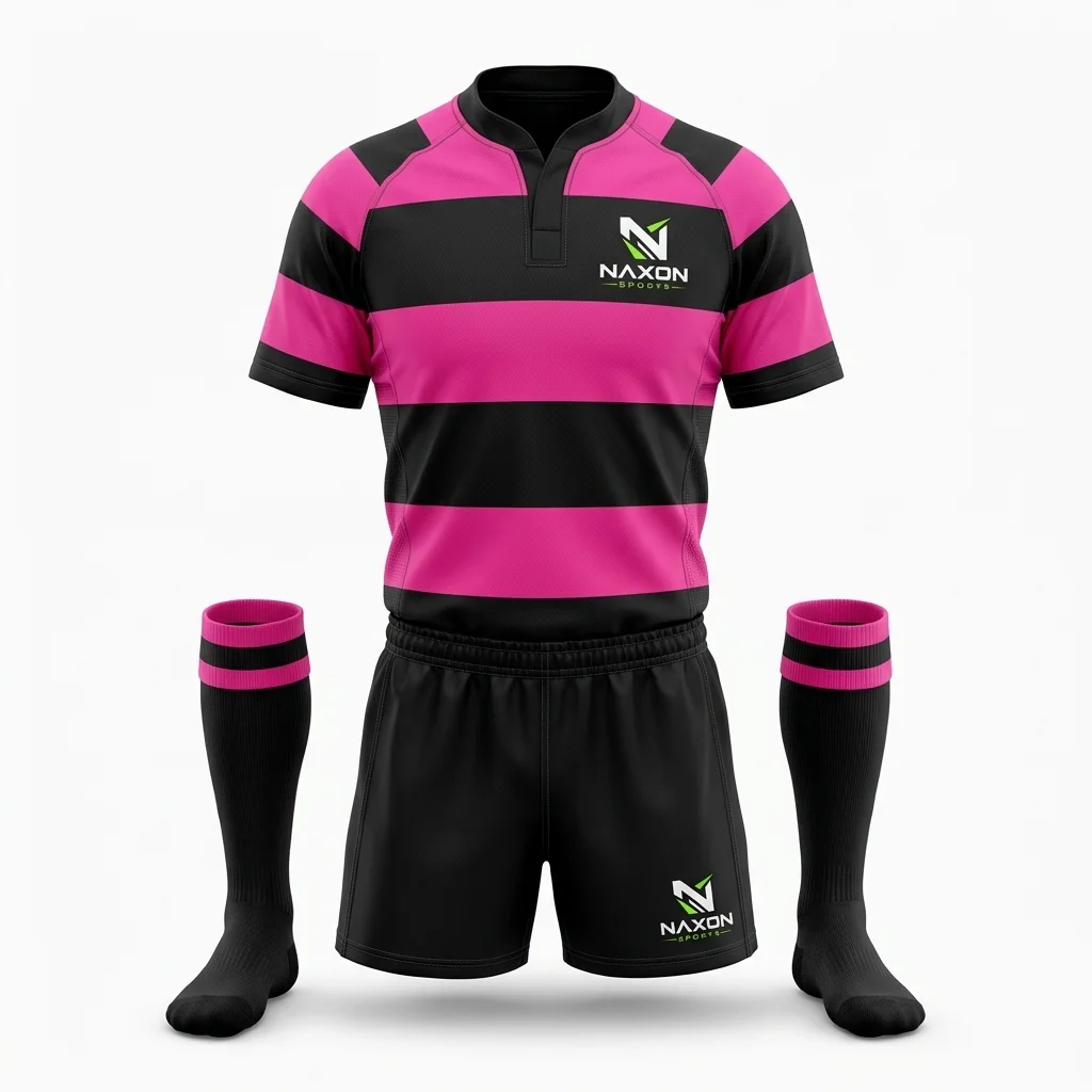 Custom Rugby Team Kit Design 8 Custom Rugby Team Kit Design 8 – rugby team kit mock-up made by Naxon Sports, Sialkot