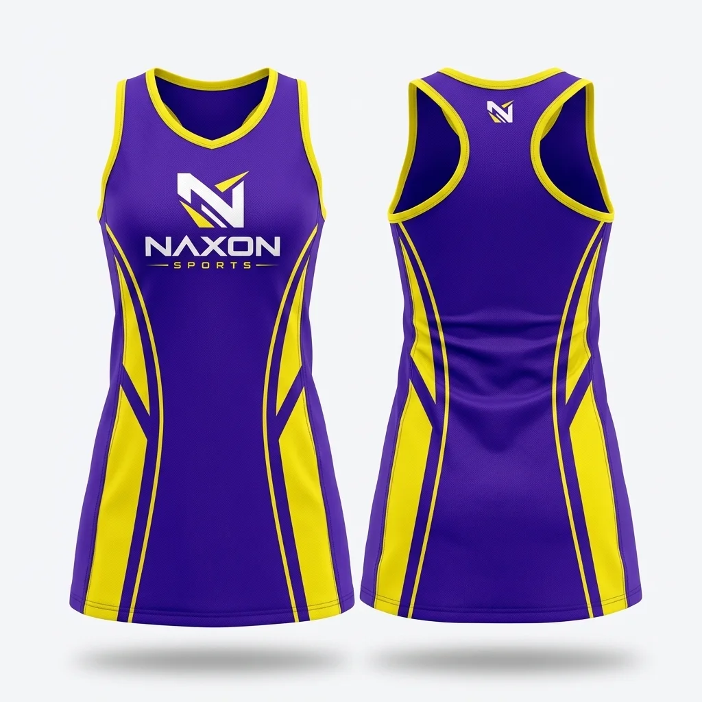 Custom School Netball Dress Design 1 – school netball dress mock-up made by Naxon Sports, Sialkot