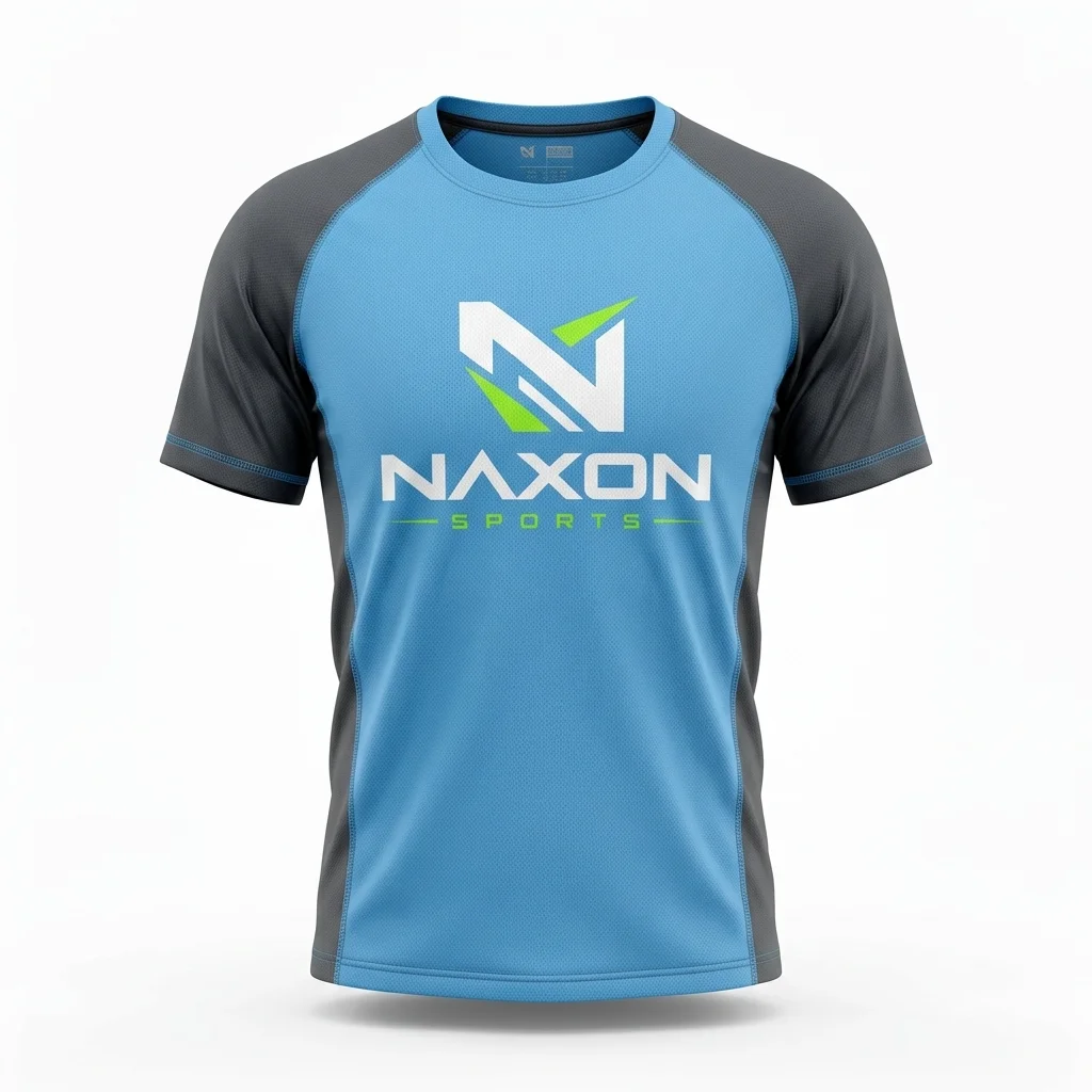 Custom Sky Blue Gym T-Shirt Design 1 – sky blue gym t-shirt mock-up made by Naxon Sports, Sialkot