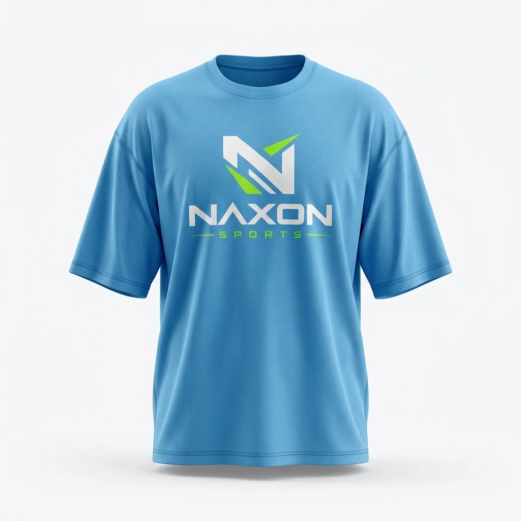 Custom Sky Blue Gym T-Shirt Design 2 – sky blue gym t-shirt mock-up made by Naxon Sports, Sialkot