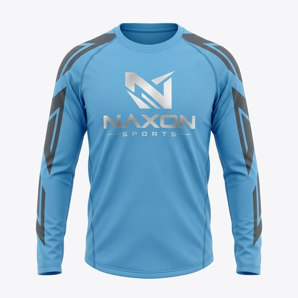 Custom Sky Blue Gym Shirt Design 1 – sky blue gym shirt mock-up made by Naxon Sports, Sialkot