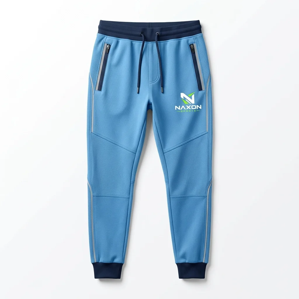 Custom Sky Blue Joggers Design 1 – sky blue joggers mock-up made by Naxon Sports, Sialkot