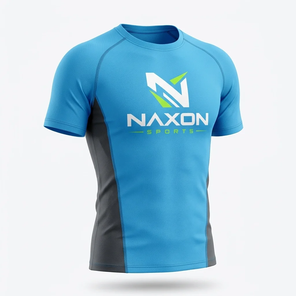 Custom Sky Blue Sports T-Shirt Design 1 – sky blue sports t-shirt mock-up made by Naxon Sports, Sialkot