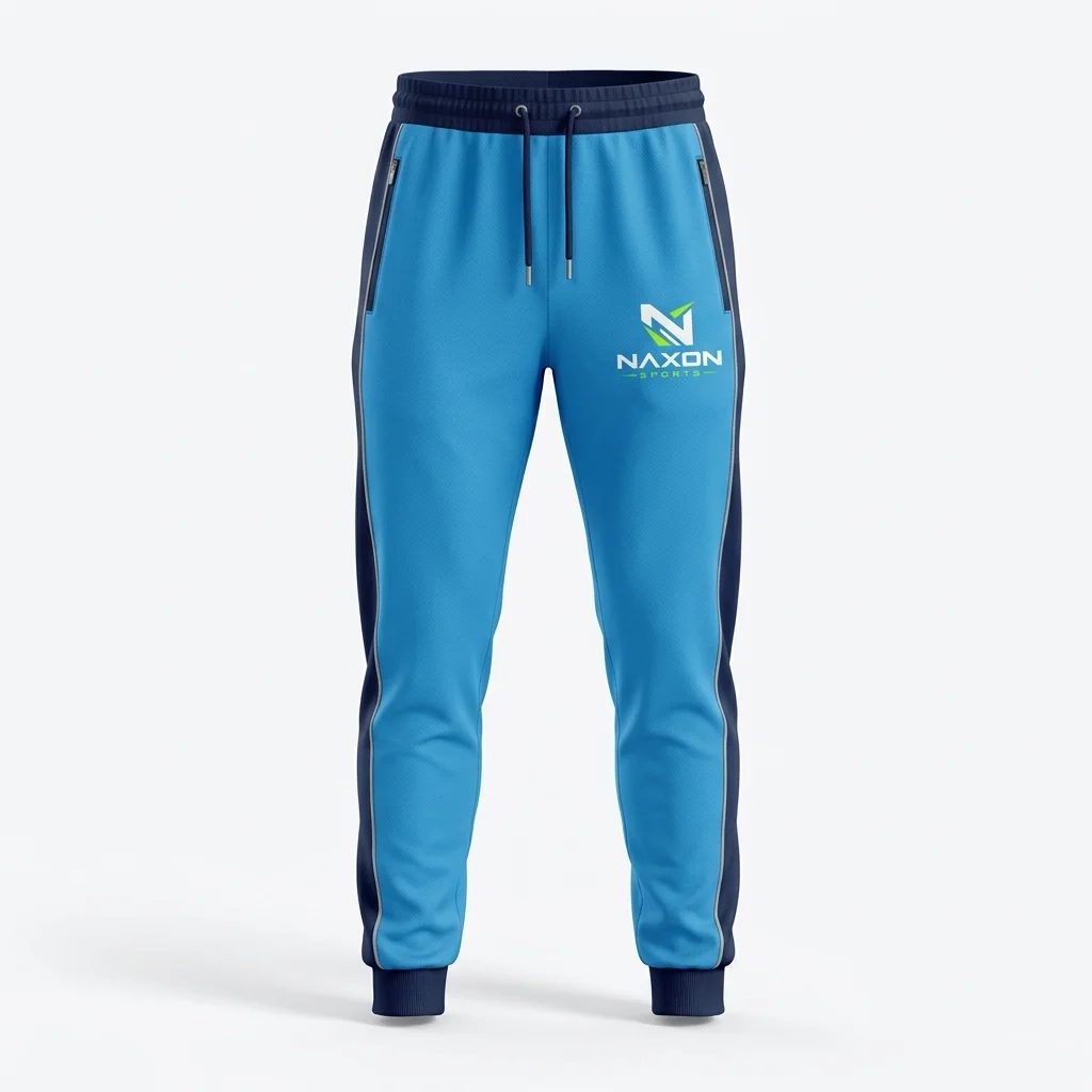 Custom Sky Blue Sweatpants Design 1 – sky blue sweatpants mock-up made by Naxon Sports, Sialkot