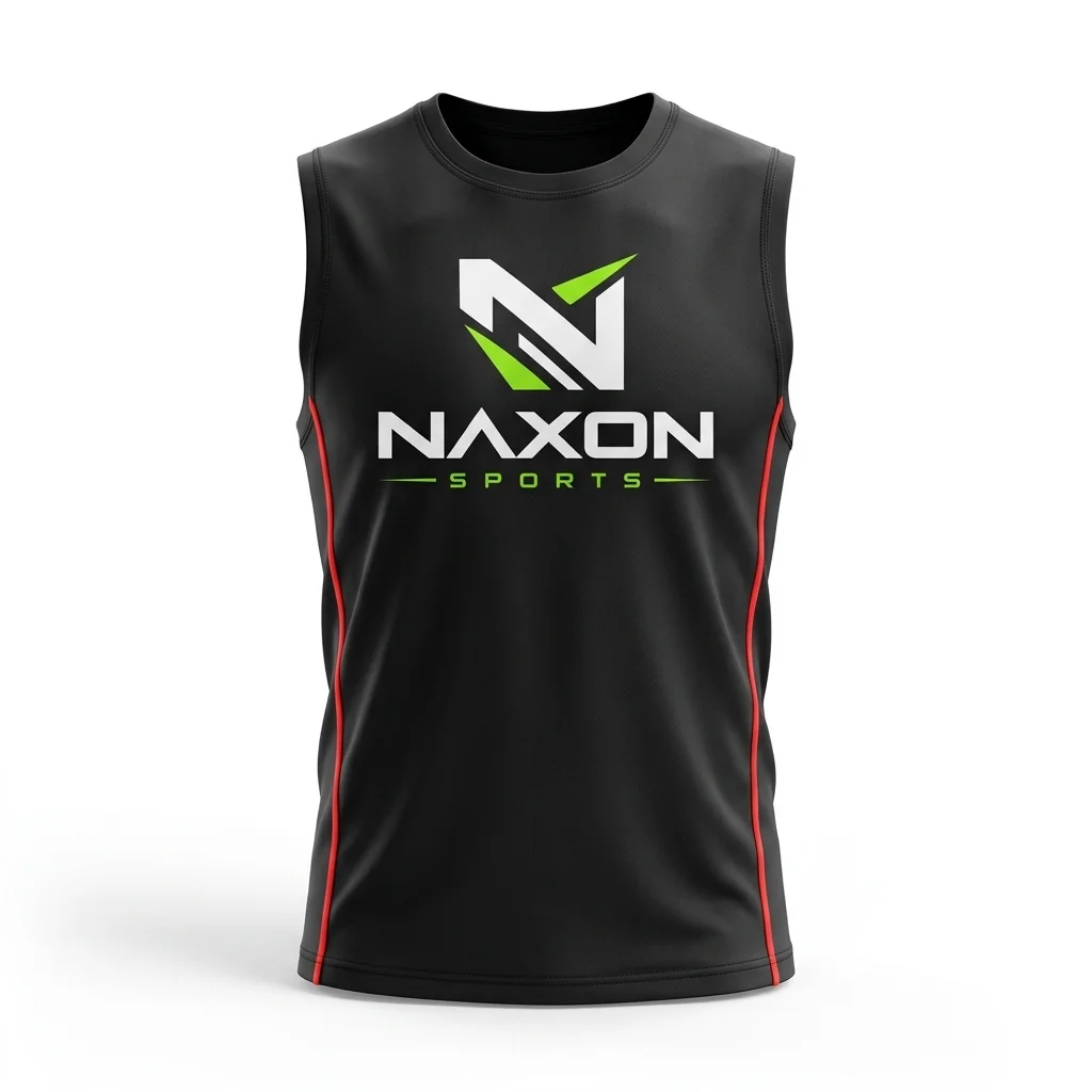 Custom Sleeveless Gym Shirt Design 2 – sleeveless gym shirt mock-up made by Naxon Sports, Sialkot