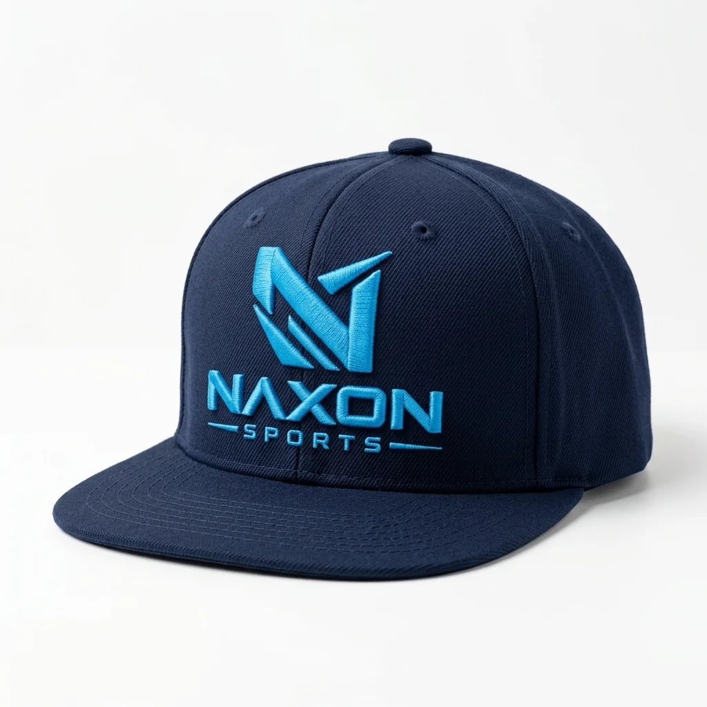Custom Snapback Cap With Embroidered Logo Design 2 – snapback cap with embroidered logo mock-up made by Naxon Sports, Sialkot