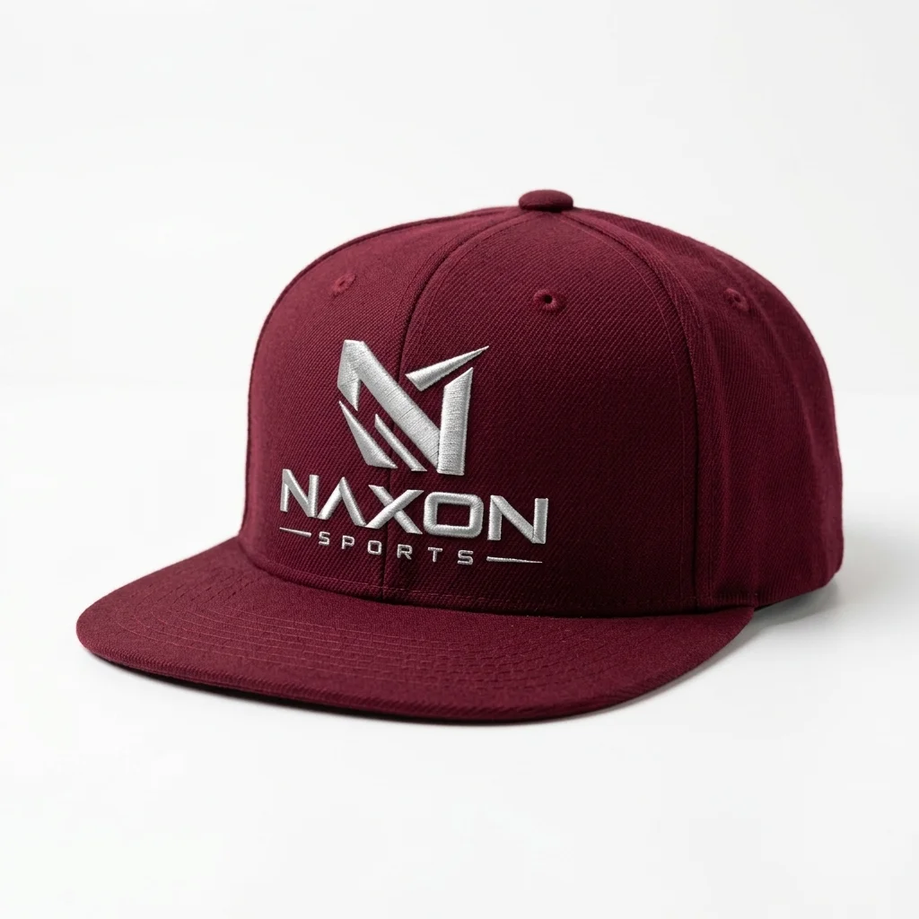 Custom Snapback Cap With Embroidered Logo Design 3 – snapback cap with embroidered logo mock-up made by Naxon Sports, Sialkot