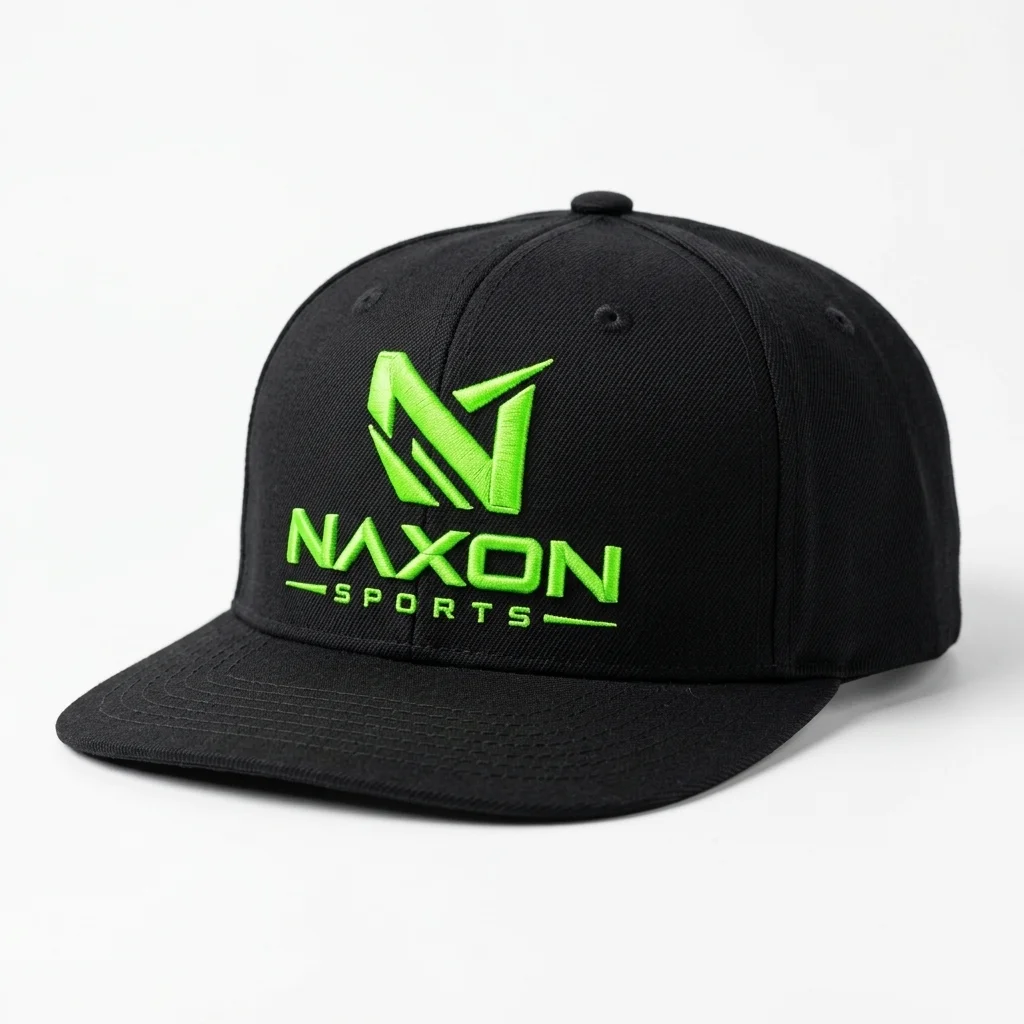 Custom Snapback Cap With Neon Logo Design 1 – snapback cap with neon logo mock-up made by Naxon Sports, Sialkot