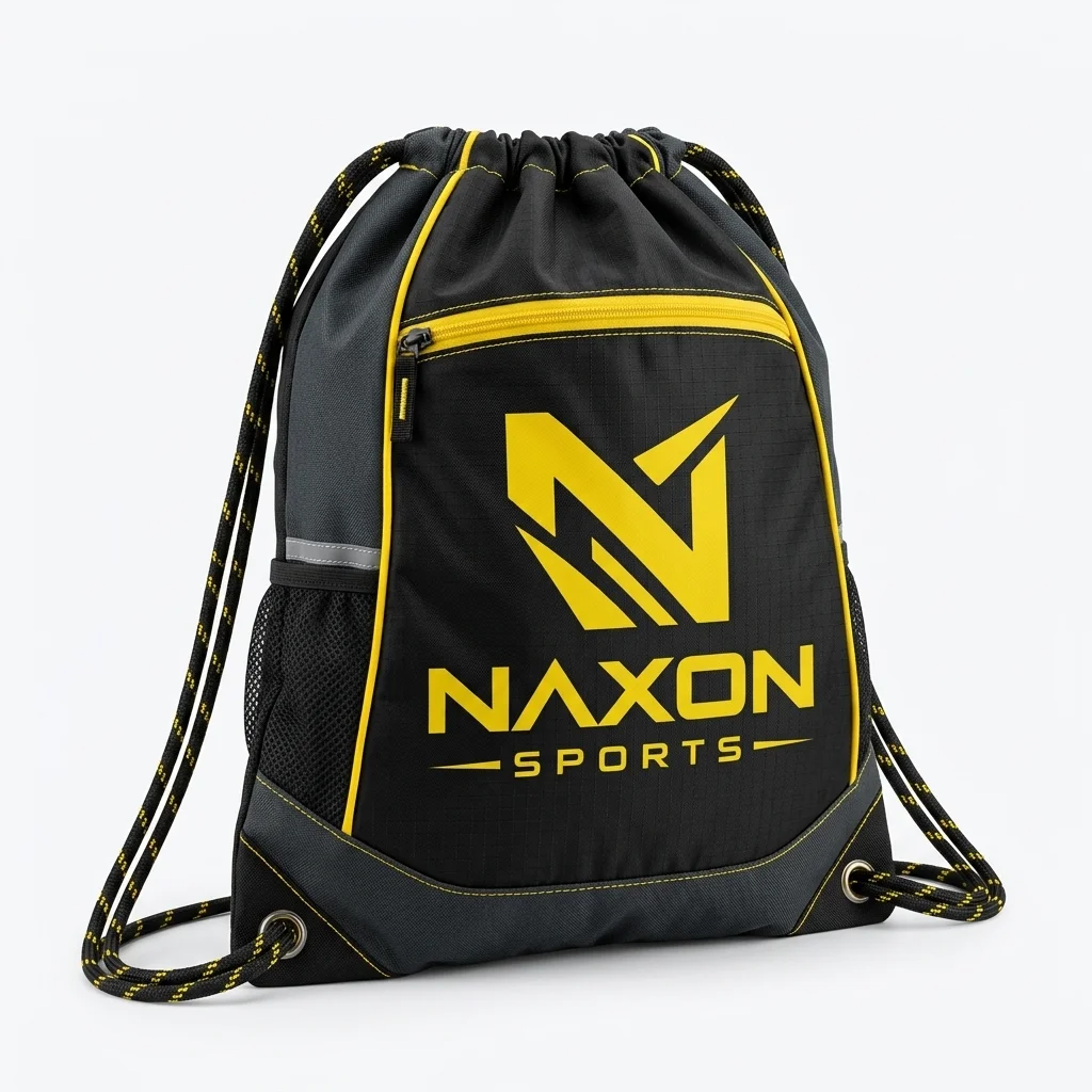 Custom Drawstring Bag Design 10 Custom Drawstring Bag Design 10 – drawstring bag mock-up made by Naxon Sports, Sialkot