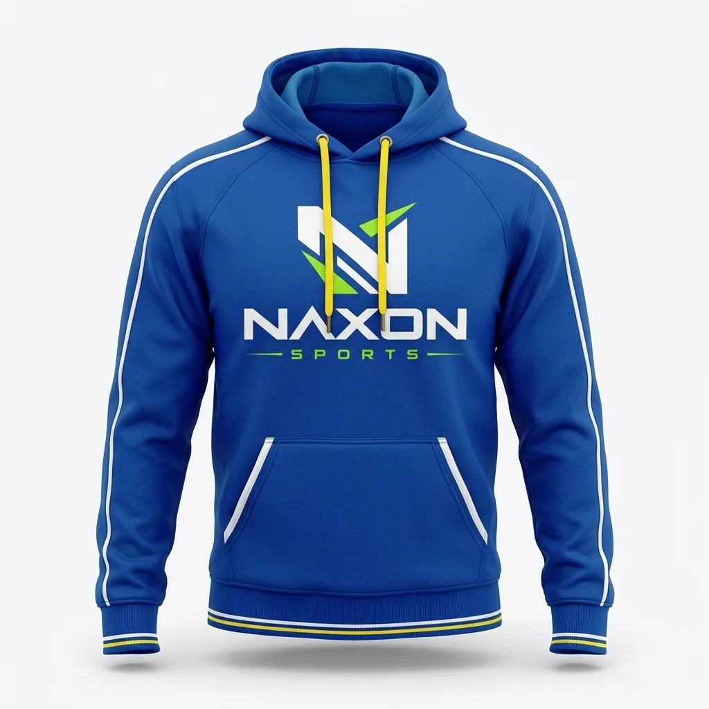 Custom Sports Hoodie Design 1 – sports hoodie mock-up made by Naxon Sports, Sialkot