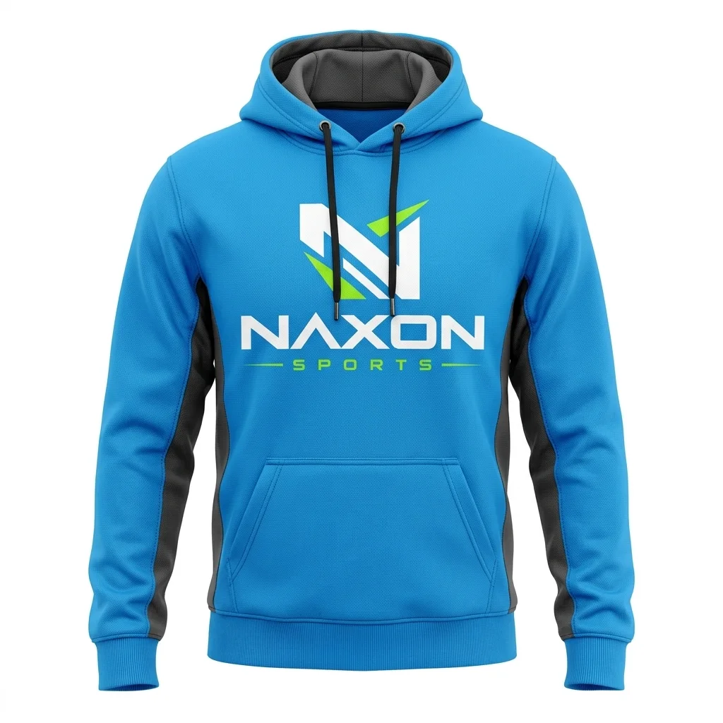 Custom Sports Hoodie Design 2 – sports hoodie mock-up made by Naxon Sports, Sialkot